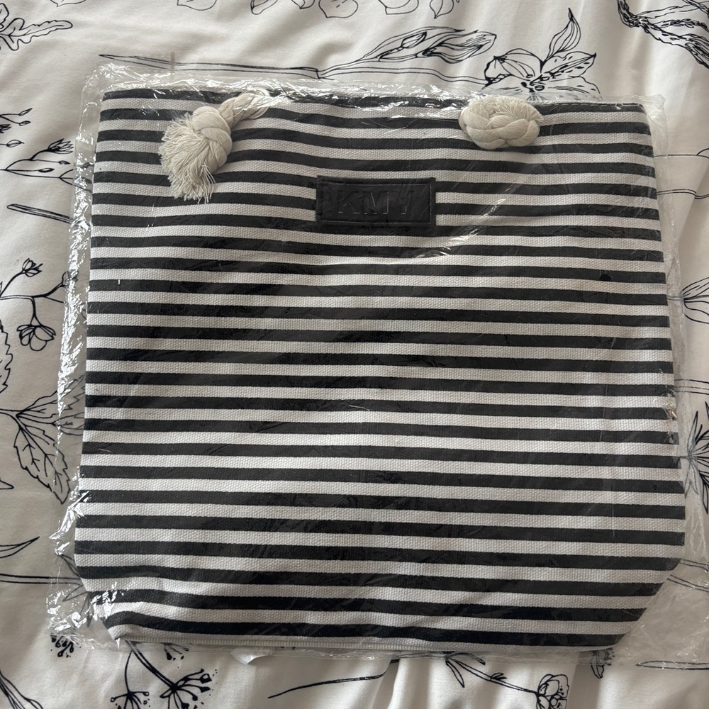 KMY Blue And White Striped‎ Nautical Themed Tote NIB